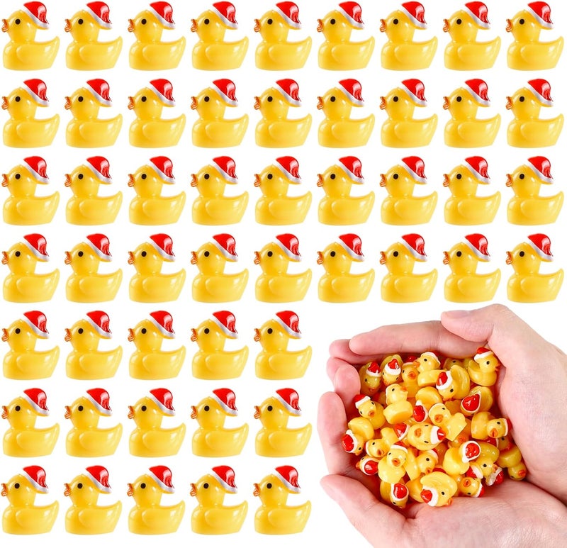 DULEFUN 60pcs Christmas Mini Ducks, Tiny Small Little Resin Ducks to Hide Miniatures Yellow Duck Figures for Xmas Goodie Bag Fillers Party Favors Decorations - Image 1